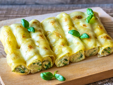 Cannellonis aux trois fromages et béchamel aux épinards