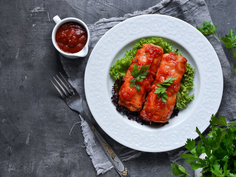 Cabbage Cigars Rolls with Tomato Compote