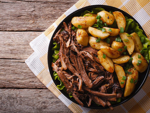 15-hour Slow-cooked BBQ Pulled Pork with Roasted Baby Potatoes