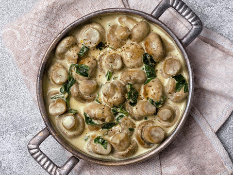 Button Mushrooms & Baby Spinach Casserole with Béchamel Sauce