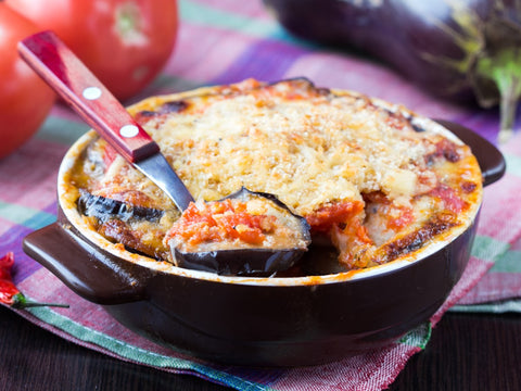 Eggplant moussaka, Quebec lamb with herbs, béchamel sauce 