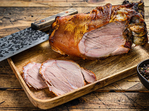 Slices of Maple Braised Ham and Baked Beans