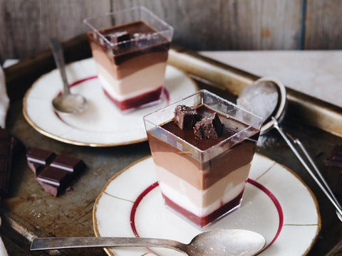 Triple-Chocolate Cups with Crunchy Chocolate Pearls