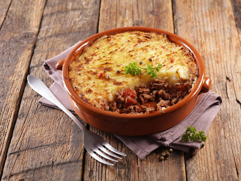 AAA canadian beef sheperd's pie, red beans with paprika and cumin, tomato sauce to gratinate