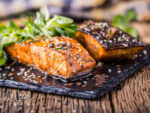Salmon Filets with Hoisin Sauce & Sesame Seeds
